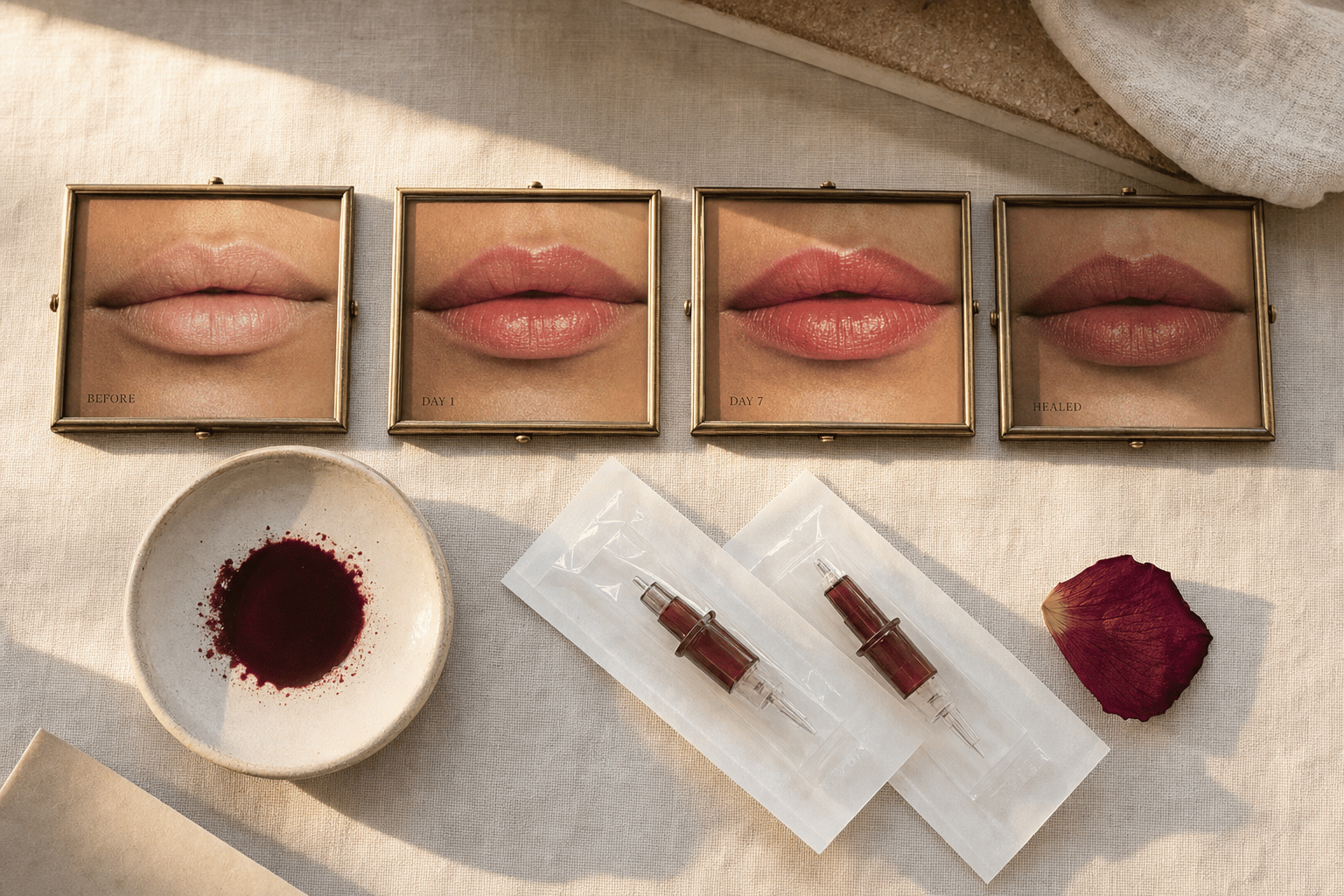 Illustrative lip-colour sequence, not patient before-and-after photographs