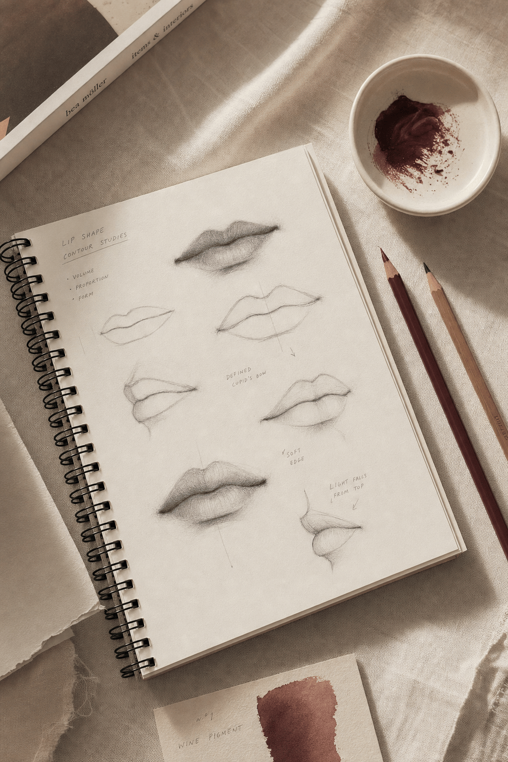 Illustration of lip contour sketches; not a photograph of a course or student work